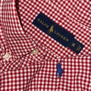 Polo Ralph Lauren Long Sleeve Button Down Oxford Shirt Men's XL Red White Check